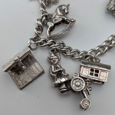 British vintage sterling silver charm bracelet 48g